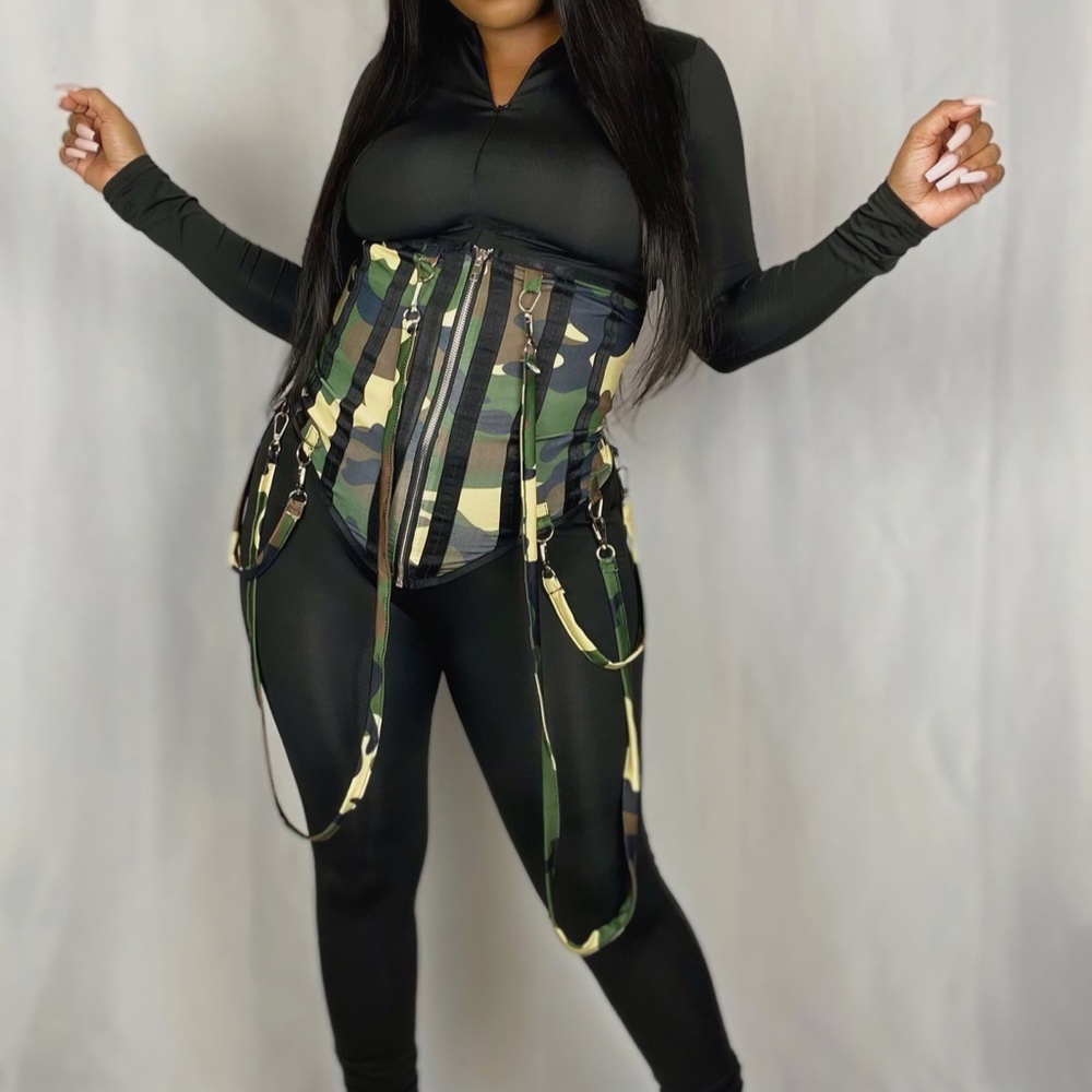 WOMENS LONG SLEEVE JUMPSUIT WITH CAMOUFLAGE CORSET